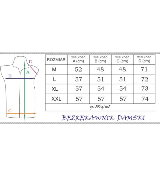 BEZRĘKAWNIK DAMSKI 500 g/m2